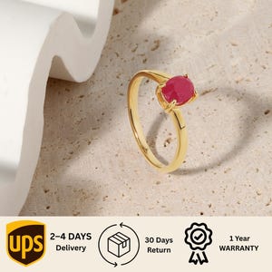 Natural Ruby 18k Gold Vermeil Dainty Promise Ring, Handmade Minimalist Whimsical Fantasy Fine Jewelry, July Birthstone Unique Birthday Gift