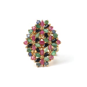 Ruby Emerald Sapphire 14K Gold Oval Engagement Ring | Gift for Her