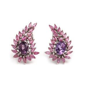 Amethyst Ruby Earrings | Sterling Silver Birthstone Stud Earrings Gift for Her