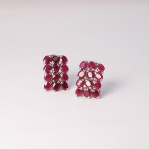 Ruby Earrings | Cluster Stud Earrings Gift for Her | Elegant Red Gemstone Jewelry