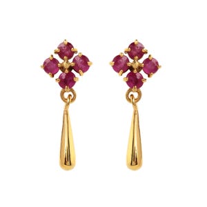 Ruby Drop Earrings Gold Plated Sterling Silver Floral Dangle Bridal Gift
