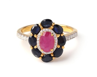 Ruby Sterling Silver Sapphire Gemstone Statement Ring | Cocktail Ring | Gift for Her