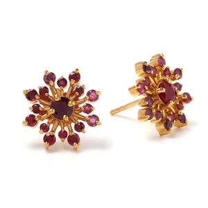 Pendientes de Rubí Natural Chapado Oro 18K, Piedra de Nacimiento Julio, Pendientes Copo de Nieve