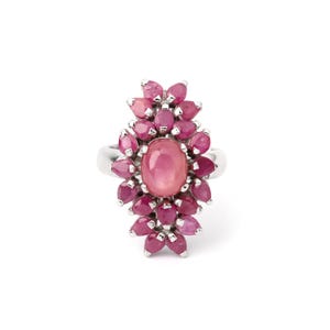 Floral Ruby Statement Ring | Sterling Silver Petal Cluster Design