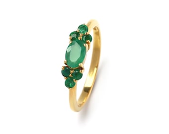 Gold Plated Sterling Silver Emerald Ring, Dainty Minimalist Gemstone Jewelry