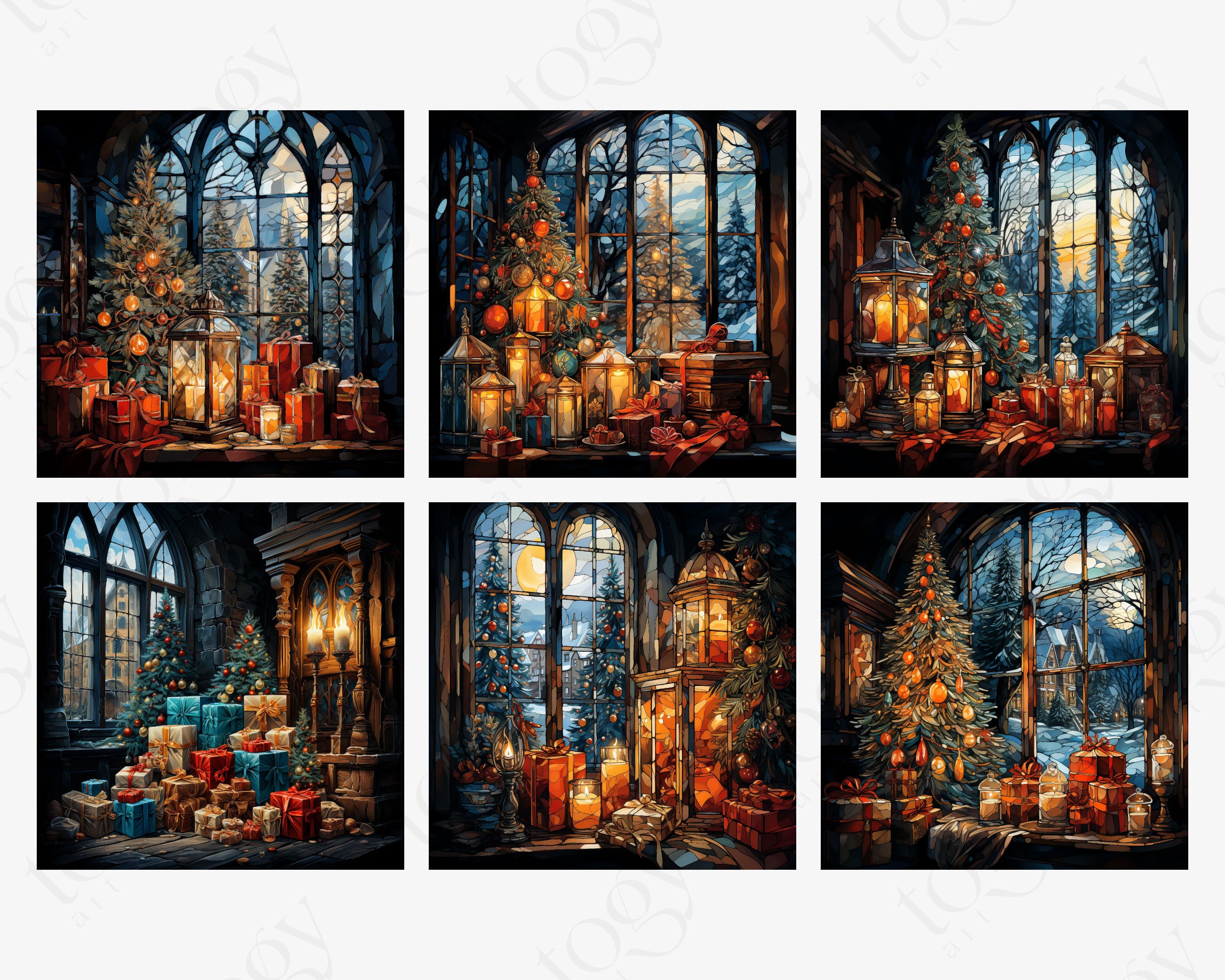 Printable Stained Glass Christmas Digital Paper, Christmas Holiday