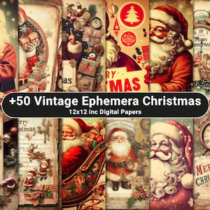 Vintage Christmas Ephemera Papers, Vintage Christmas Digital Paper Bundle, Vintage Christmas Junk Journal Papers Retro Christmas Backgrounds