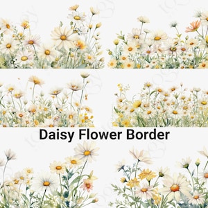 Marguerite aquarelle fleur bordure Clipart, Clipart Daisy, fleurs blanches mariage clipart, bordure aquarelle, bordure Premade, cadeau fête des mères