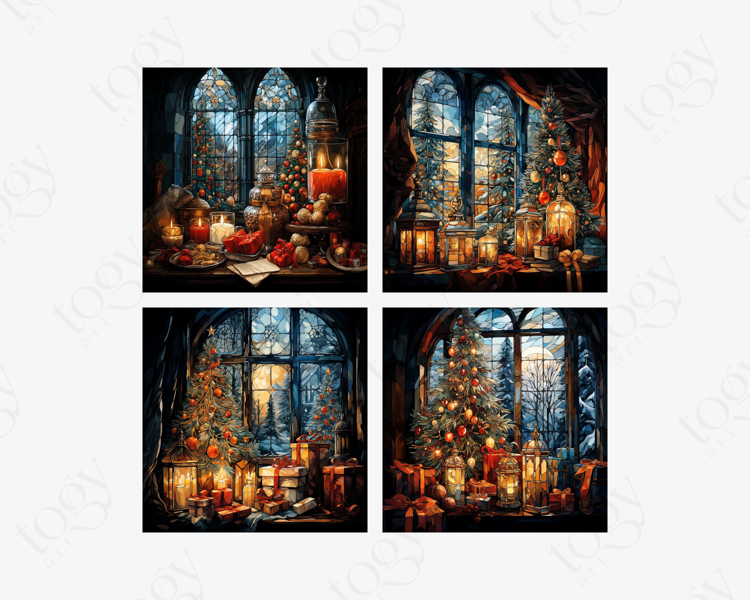 Printable Stained Glass Christmas Digital Paper, Christmas Holiday