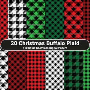 SALE Christmas Buffalo Plaid Digital Paper Set, Red and Green Christmas Backgrounds, Lumberjack, Log Cabin, Commercial Use, Instant Download