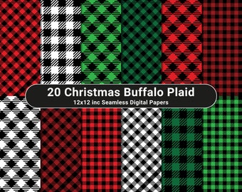 SALE Christmas Buffalo Plaid Digital Paper Set, Red and Green Christmas Backgrounds, Lumberjack, Log Cabin, Commercial Use, Instant Download