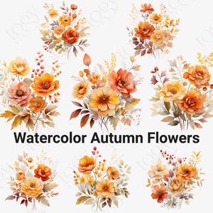 Autumn Flowers Clipart, Watercolor Autumn Florals, Fall Floral Illustrations, Fall Clipart, Fall Bouquets, Wedding Flowers, Autumn Bouquets