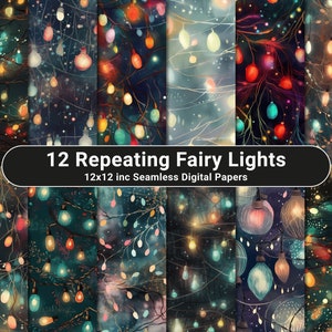 Twinkling Fairy Lights Seamless Patterns, Digital Papers, Backgrounds, Digital Scrapbook Paper Pack, 12 Repeating Patterns String Lights
