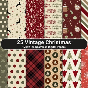 Seamless Vintage Christmas Digital Paper Pack, Winter Holiday Seamless Pattern, Old Christmas Festive Texture Background, Scrapbook Papers