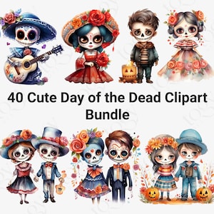 40 png-aquarel schattige dag van de dode clipart, Día de Los Muertos illustratie illustraties, Mexicaanse Halloween PNG, suikerschedelsublimatie