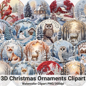 Lot de 35 boules de Noël 3D PNG, sublimation, stickers ronds festifs, effet de broderie, clipart rond 3D de décoration de Noël