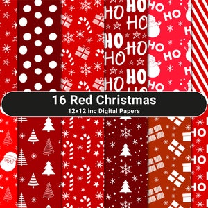 Printable Red Christmas Digital Paper, Red Santa Christmas, Fantasy Noel Xmas Pages, Download Junk Journal, Scrapbooking, Card Making