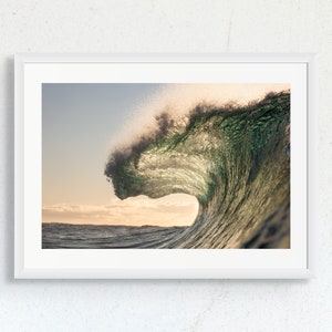 Golden Sunset Wave Print - Coastal Decor - Large Ocean Wave Photo - Beach Art - Seascape Photography - Green Water - Nautical Wall Decor