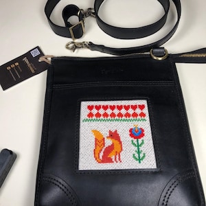 Handtasche Damen  Ledertasche Umhängetasche  Schwarz Handarbeit bestickt