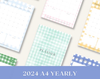 Downloadable Hand Painted Gingham Year 2024 Planner A4