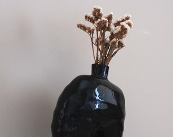 Handmade Ceramic Sculpture Vase | Modern Vase | Minimalist Decor | Unique Design Vase | Black Abstract Vessel