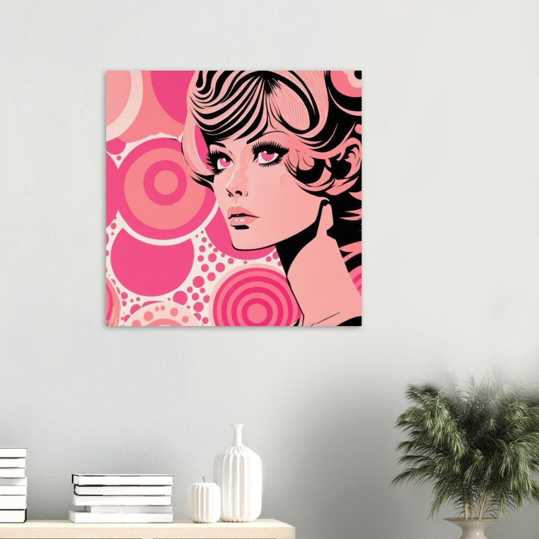 Retro Pop Art Print Vintage Woman Portrait Pink And White Wall Decor Retro Pop Art Print Vintage Woman Portrait Pink And White Wall Decor