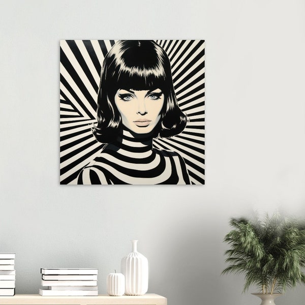 Modern Black and White Pop Art Canvas, Striped Optical Illusion Wall Art, Bold Statement Home Decor, Classic Matte Paper Poster