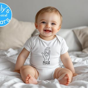 Koszulka z napisem „I Love You Sign Language Onesie®”, koszulka z napisem „American Sign Language”, koszulka dla osób niesłyszących, prezent na Walentynki, pasujące stroje rodzinne