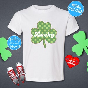 Retro Lucky Shirt Toddler St Patricks Day Tee, Saint Patricks Day Outfit, Irish Shamrock Charm Four Leaf Clover Pot of Gold Horseshoe