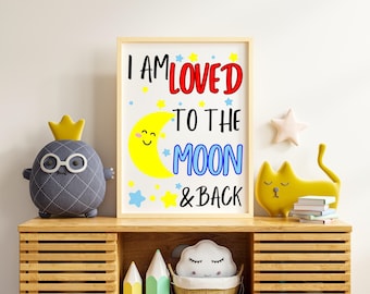 Me aman hasta la luna y de vuelta: Lámina decorativa para habitación infantil (Descarga digital)