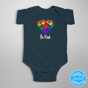 Be Kind, Proud Ally Onesie®, LGBQT Pride Baby Clothes, LGBTQIA Community, Love Wins, Newborn Baby Handprint Rainbow Heart Shirt Inclusivity