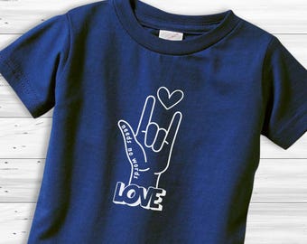 Maglietta per bambini piccoli con la scritta ASL "Love": consapevolezza dell'autismo, abbigliamento inclusivo