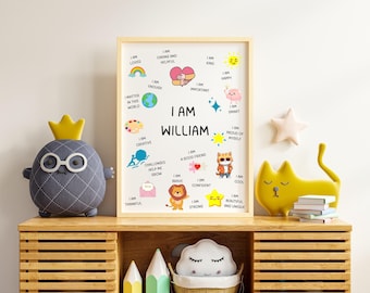 Láminas decorativas personalizadas con afirmaciones para niños: Decoración inspiradora a medida (Descarga digital)