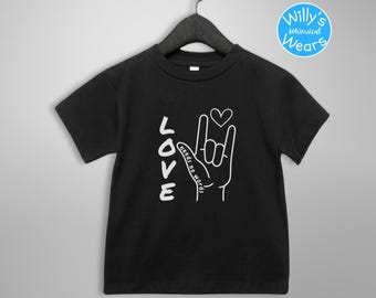 Maglietta per bambini piccoli con la scritta ASL "Love": consapevolezza dell'autismo, abbigliamento inclusivo