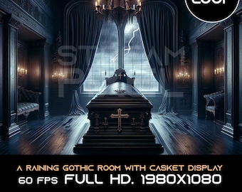 Geanimeerde Gothic Room Raining Casket-displayachtergrond: naadloze loop (digitale download)