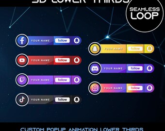 Animated Twitch Popup Animation Lower thirds Custom name & follows social media overlay