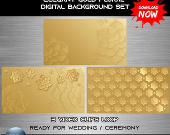 Geanimeerde achtergrond Elegante gouden bloemen digitale achtergrondset