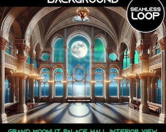 Geanimeerde maanverlichte Palace Hall-stroomachtergrond: naadloze loop (digitale download)