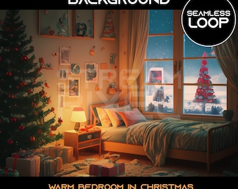 Geanimeerde achtergrond naadloze warme slaapkamer in kerst vtuber twitch-overlay zoomstreaming voor streamer