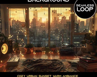 Geanimeerde Cosy Urban Sunset-kamerachtergrond: naadloze loop (digitale download)