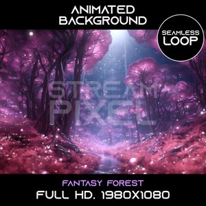 Animated virtual background seamless loop fantasy forest vtuber twitch overlay zoom streaming for streamer