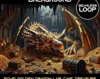 Geanimeerde Golden Dragon Lair Sci-Fi Treasure Cave-achtergrond: naadloze loop (digitale download)
