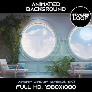 Animated Airship Window Surreal Sky Background: Seamless Loop Lofi Stream Overlay (Digital Download)