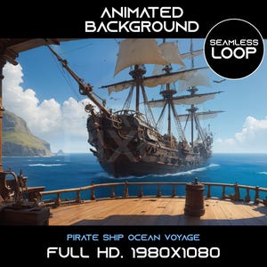 Animiertes Piratenschiff Ozean-Reise, virtueller Hintergrund: Nahtlos (Digitaler Download)