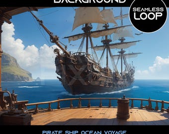 Geanimeerde virtuele achtergrond piratenschip Ocean Voyage: naadloos (digitale download)