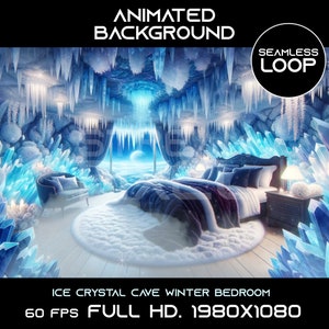 Animated Ice Crystal Cave Bedroom Winter Background : Seamless Loop VTuber (Digital Download)