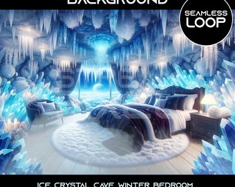Geanimeerde ijskristalgrot slaapkamer winterachtergrond: VTuber naadloze lus (digitale download)