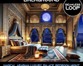 Geanimeerde Arabische paleis slaapkamer virtuele achtergrond: naadloze loops (digitale download)