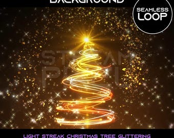Geanimeerde kerstboomachtergrond glinsterende lichtstrepen: naadloze loop (digitale download)