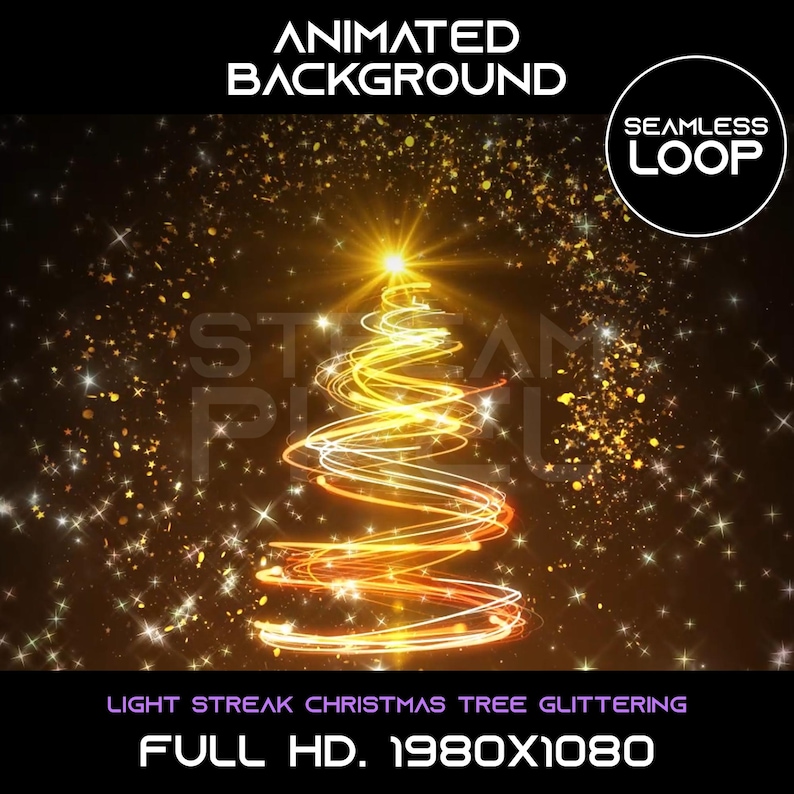 Animated Virtual Background Light Streak Christmas Tree Glittering